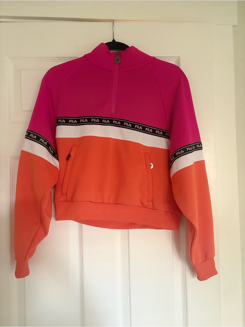 FILA Pink and Orange Colorblock Quarter-Zip Pullover